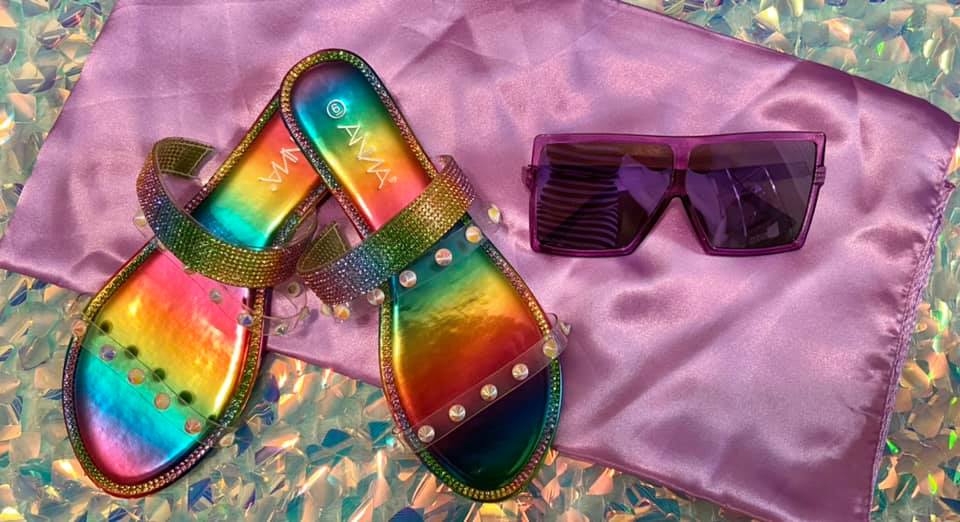 Rainbow top studded sandals